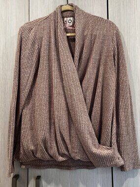 Akemi + Kin Ribbed Shelby Faux Wrap Sweater Medium Waffle Knit Anthropologie